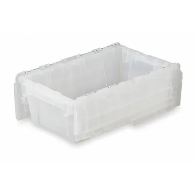 ORBIS Attached Lid Tote: 5.2 gal, 19 3/4 in x 11 3/4 in x 7 1/4 in, Clear Body - Clearview Attached-Lid Totes with Two-Piece Lids