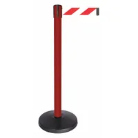 QUEUEWAY Barrier Post with Belt: Red, Chevron, No Legend, 10 ft Belt Lg, Red, 10 ft x 2 in (MPN QPLUS-21-D3)
