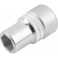 Hex socket with 1/2" square drive and 21 mm hex size. Made of steel with chrome-plated finish. RoHS compliant. Used for fastening and loosening hex fasteners in industrial applications requiring corrosion resistance