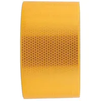 Yellow reflective tape with acrylic adhesive, 4 inches wide and 50 yards long. Designed for marking rail vehicles and infrastructure to enhance visibility in low-light conditions. Suitable for use on rolling stock, rail crossings, and yard equipment