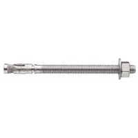18-8 stainless steel wedge anchors with plain finish, 1/4" diameter, 1/4"-20 thread size, and 2-1/4" overall length. Supplied in a 100-pack. Used for fastening equipment, structural steel, or machinery to solid concrete in indoor and outdoor applications