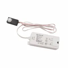 Passive infrared (PIR) occupancy sensor for ceiling or wall mounting. Operates on 12-24V DC with hard-wired communication. Load rating: 1 channel at 5A (120V AC), 60W (12V), or 100W (24V). Used for automatic lighting control in commercial and industrial spaces such as offices, warehouses, and corridors.