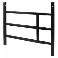 This fixed-installation window security bar is constructed from carbon steel with a black finish. It features three horizontal bars and a height of 15-1/4 inches, adjustable to fit window widths from 15-3/4 to 22 inches. Suitable for mounting on the inside or outside of windows to provide a permanent barrier against forced entry.