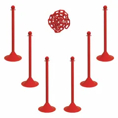 Solid-Color Plastic Chain Barrier System, 4 Red Posts, 50 ft Red Chain