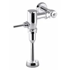 Exposed, top-spud urinal flush valve with 0.5 gpf piston operation and 12-inch rough-in. Suitable for commercial restroom installations requiring water-efficient manual flush control.