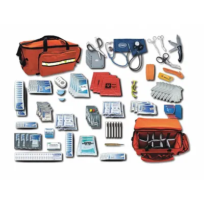 EMI Trauma Kit: 191 Components, Nylon, Bag, Orange, Medication Included - Duffel Bag Trauma Kits