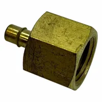 This brass barbed tube fitting connects tubing to female NPT threads. It is used in fluid-handling systems for pneumatic, hydraulic, and water-transfer applications requiring a leak-resistant joint. The fitting has a 3/4 in ID barb, 3/4 in pipe thread, and 3/16 in tube ID