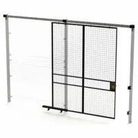 This steel slide door is a quick-assemble component for woven-wire partition systems. It measures 8 ft high by 6 ft wide by 1 3/4 in deep and has a black, powder-coated finish. Used to provide access control in industrial storage areas such as warehouses and distribution centers