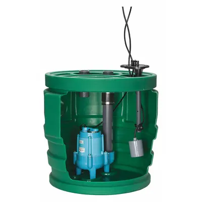 LITTLE GIANT Sewage Ejector System: 41 gal, 1/2 hp, 120V AC, 95 gpm Flow Rate @ 10' of Head - Simplex Sewage Ejector Pump Systems