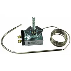 Electric thermostat for temperature regulation in commercial and industrial HVAC and refrigeration systems. Designed as a direct replacement for failed original Robertshaw controls. Suitable for heating, ventilation, air conditioning, and refrigeration applications.