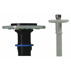 This plastic diaphragm assembly is a replacement part for flush valves in toilets. It includes a Micro Cam Stem and is designed for 1.28 gpf systems. Compatible with the Hybrid Flush® series, it controls water flow during the flush cycle.