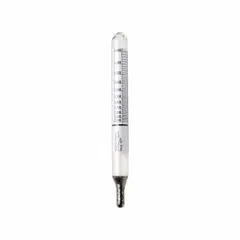 This hydrometer measures specific gravity and Baume scale of liquids. It features a plain form scale with a range of 1.150/1.300 and scale divisions of 0.020 and 0.2°. The ballast type is 0/70/1.150/1.300. Commonly used in industrial processes to determine liquid density or concentration.