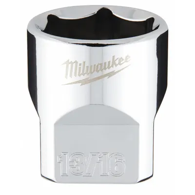 MILWAUKEE Standard Socket: SAE, 3/8 in Drive Size, 13/16 in Socket Size, 6-Point - Anti-Roll Hand Sockets