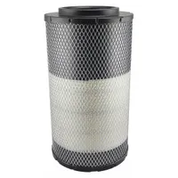 Round-oval engine air filter with radial seal and cellulose/paper media. Designed for J.C. Bamford farm equipment, it provides intake air filtration to protect the engine from dust and debris in agricultural applications