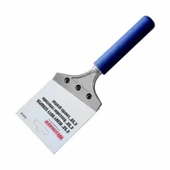 This standard scraper features a carbon steel blade with a square shape and a plastic handle. The stiff blade is suited for removing paint, adhesive, rust, and debris from flat surfaces. Commonly used in construction, maintenance, and industrial applications.