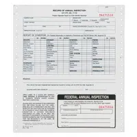 This 2-ply carbonless loose-leaf form documents annual vehicle inspections in compliance with 49 CFR Section 396.21. It includes an inspection decal and is printed in English. Used by fleet operators to record required annual inspections for commercial vehicles