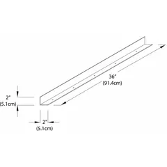 This steel retaining lip is designed for use on laboratory shelving to help contain items and prevent spills or falls. It measures 36 inches in overall length and width, with a 2-inch height, and is constructed from 16-gauge steel with a pearl white finish. Suitable for lab, cleanroom, and industrial storage applications.