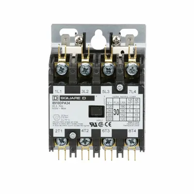 SQUARE D Definite Purpose Magnetic Contactor: 4 Poles, 277V AC, 30 A - Non-Reversing Definite Purpose Contactors