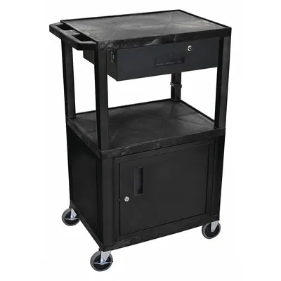 OEM Audio-Visual Cart, 24 in L x 18 in W x 42-1/2 in H, Black, 1 Drawer - AV Carts with Plastic Shelves, Steel Storage Cabinets & Steel Drawers