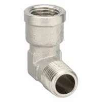 90° threaded medium-pressure pipe fitting with 1/8 in female BSPP and 1/8 in male BSPT connections. Maximum operating pressure 870 psi. Used to change direction in fluid or gas lines