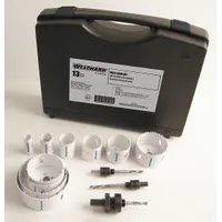 WESTWARD Hole Saw Kit: 13 Pieces, 1 1/2 in Max. Cutting Dp, Bi-Metal, 4/6 Teeth per Inch