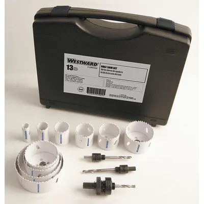 WESTWARD Hole Saw Kit: 13 Pieces, 1 1/2 in Max. Cutting Dp, Bi-Metal - Multi-Material-Cutting Hole Saw Kits