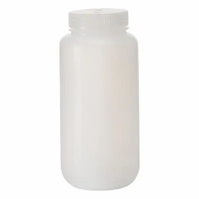 NALGENE Laboratory Bottle: LDPE, 1 L, 32 fl oz, Closure Included, Natural, 63 mm - LDPE Wide Mouth Round Lab Bottles