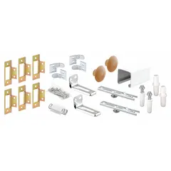 This top-mounted hanging door track kit is designed for sliding doors in commercial or industrial settings. It supports doors up to 30 lb and features a track width of 11-3/4 in and height of 3/4 in. The kit includes necessary components for installation, enabling space-saving door operation.