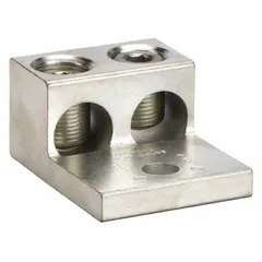 Tin-plated aluminum mechanical lug for terminating two conductors from 2 AWG to 600 kcmil. Designed for use in panelboards, switchgear, and distribution equipment to provide secure electrical connections in commercial and industrial power systems.