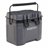 This IGLOO chest cooler has a 25 qt capacity, holding up to 25 cans. It features 4 day ice retention and includes a drain plug for easy cleaning. Suitable for keeping food and beverages cold during outdoor activities, job sites, or transport