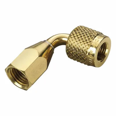 YELLOW JACKET Quick Coupler: 4 in Lg, 90° Angle, Input 1/4 in Male NPT - Manifold Hose Adapters, Couplers & Unions