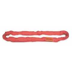 Endless round sling made of polyester with a 12 ft length and 1 3/8 in body diameter. Designed for lifting and rigging heavy loads in industrial settings such as construction, manufacturing, and warehousing. The endless design allows multiple hitches including choke, basket, and vertical lifts.