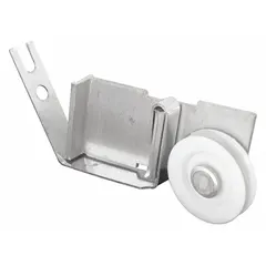 Gray unfinished roller for sliding screen doors. Overall height 1 3/8 in, length 7 13/32 in, width 3 3/4 in. Sold as 1 pair. Used to guide and support screen door panels in residential and light-commercial applications.