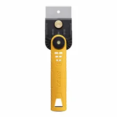 Standard scraper with a stiff, straight, square steel blade and a nylon handle. Overall length of 8 inches. Used for removing paint, adhesive, and other materials from flat surfaces in construction, renovation, and maintenance tasks.