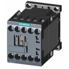 This Siemens IEC control relay features a 2NO/2NC contact configuration rated at 10 A with a 110V DC coil voltage. It is designed for combination DIN-rail and surface mounting, suitable for switching and isolating circuits in industrial control panels, motor control centers, and general automation applications.