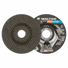 This Type 27 depressed center grinding wheel is contaminant-free for stainless steel applications. The 36 grit provides fast material removal for weld blending and surface preparation. Dimensions are 4 1/2 in diameter with a 7/8 in arbor hole.