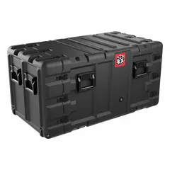 This PELICAN protective rack-mount case is designed to house and transport 19-inch rack-mount equipment. It features interior dimensions of 19 in x 30 in x 2 1/4 in and is rated for ambient temperatures up to 140°F. The black case provides protection against impact and dust in industrial, broadcast, and audio-visual environments.