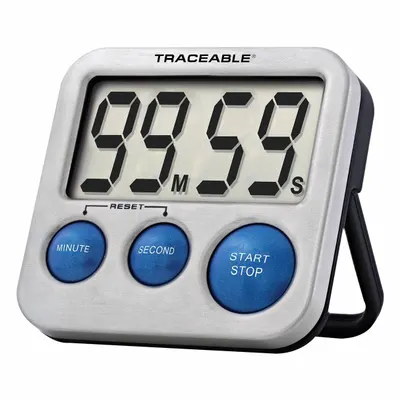TRACEABLE Digital Timer: Polished Metal Case/Rubberized Backing, 3/4 in x 2 1/2 in x 2 5/8 in - Digital Timers