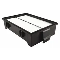 Rectangular panel cabin air filter with cellulose media and integrated gasket. Overall width 8 in. Designed for use in vehicle cabin ventilation systems to filter airborne particles. Compatible with John Deere buses
