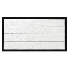 Mineral fiber ceiling tile, white, 24 in x 48 in, angled tegular edge, pack of 10. Noise Reduction Coefficient 0.55, Ceiling Attenuation Class 35. Mold resistant with high recycled content. Suitable for library applications where sound control and light reflectance are required.