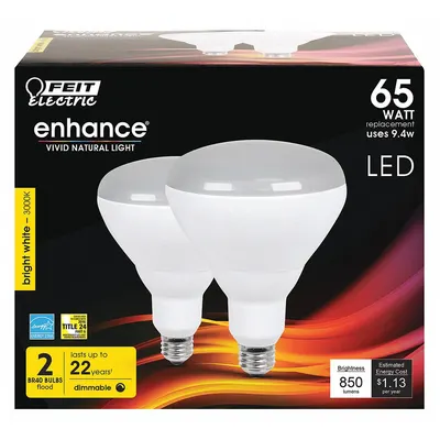 FEIT ELECTRIC Compact LED Bulb: LED, BR40, Medium Screw (E26), 9.4 W Watt, 3000K, Frosted - Bulged Reflector (BR) Lamps