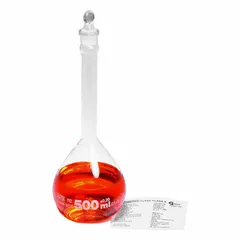 Volumetric Flask, 500 mL, Colorless, Round, +/-0.20 mL, Includes Closure