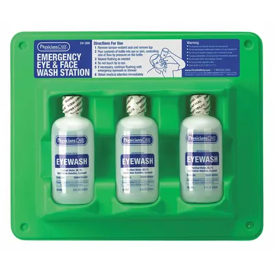 PHYSICIANSCARE Supplemental Eyewash Bottle Station, 3 x 8 oz, Plastic Housing - Supplemental Eyewash Bottle Stations