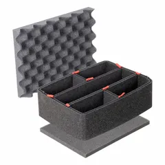 Set of two divider foam inserts for use in protective cases. Each insert measures 12 x 33 1/4 inches with 1/2-inch foam thickness. Includes steel U-pins to secure dividers and create custom compartments for organizing tools, instruments, or sensitive equipment during transport.