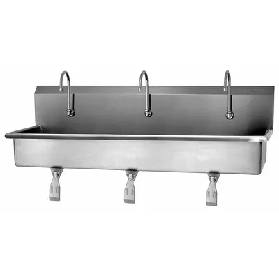 SANI-LAV Wash Station: 3 Stations, 8 in Bowl Dp, 57 in Bowl Lg, 16 1/2 in Bowl Wd - Three-Station Wall-Mounted Wash Stations with Faucets
