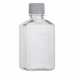 This 500 mL media bottle is made from high-density polyethylene (HDPE) and features a square, clear design. It is not individually wrapped. Suitable for storing and dispensing liquid media in laboratory environments.