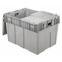 ORBIS Attached Lid Tote: 45.6 gal, 30 in x 22 in x 20 1/2 in, Gray Body, Gray Lid, Stacking Capable (MPN FP60 Grey)