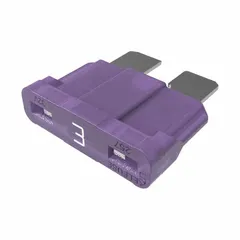 Fast-acting fuse rated 3 A at 32 V DC for overcurrent protection in automotive circuits. Features an indicating function that visually signals a blown fuse. Suitable for protecting wiring and electronic modules in vehicles.