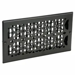 This sidewall or ceiling register is a fixed steel grille with a decorative textured black finish. It directs airflow in a single direction and is intended for use in HVAC supply or return openings where adjustable blades are not required. Suitable for wall or ceiling installation in residential or light commercial ventilation systems.