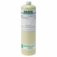 Disposable calibration gas cylinder containing 99.999% methane in nitrogen background gas. Designed for calibrating portable gas detectors that detect methane. Cylinder capacity is 34 L and uses a CGA 600 connection.